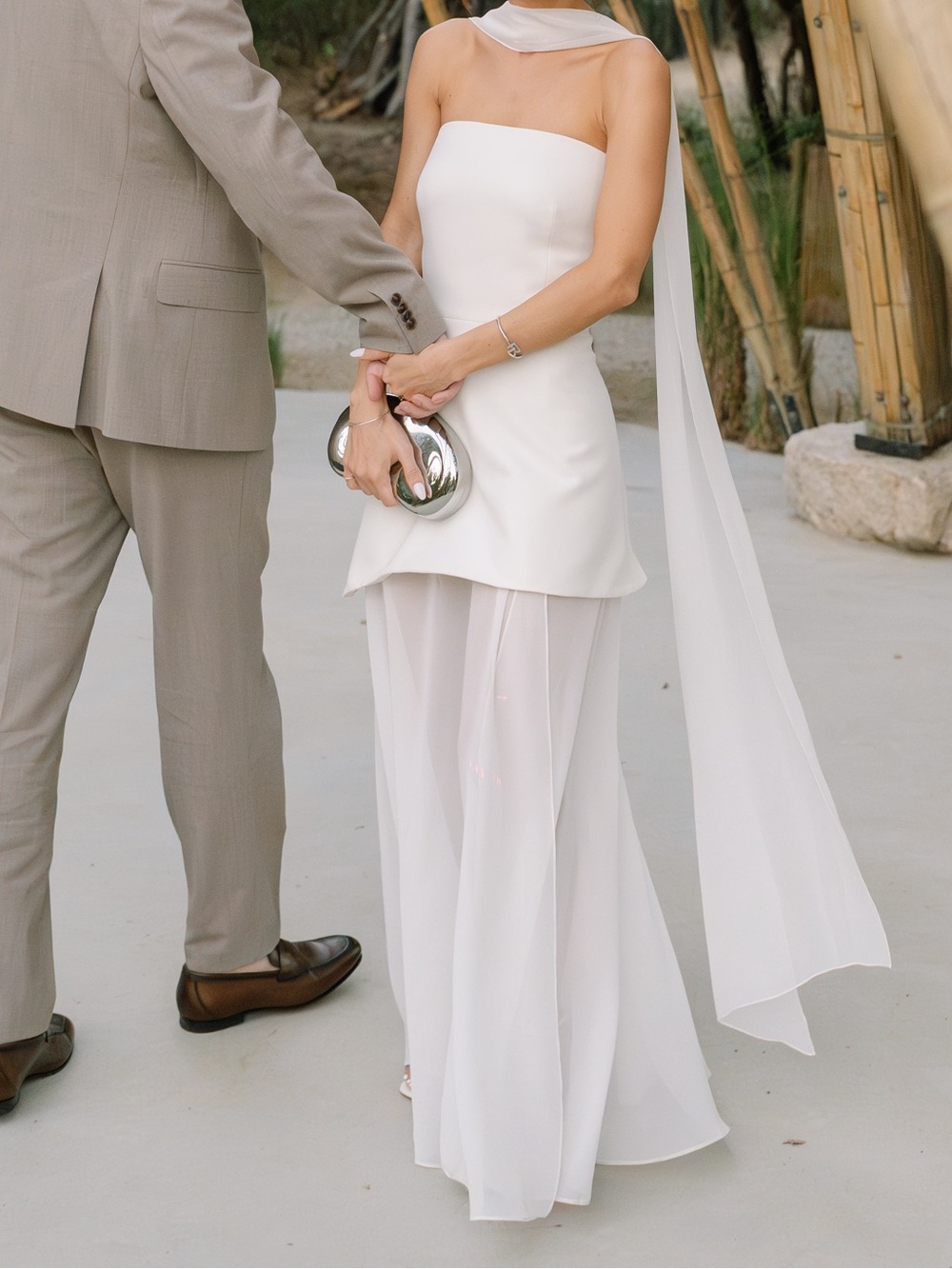 Strapless White Dress with Sheer Overlay Bridal! Neck Draping! Matters Store
